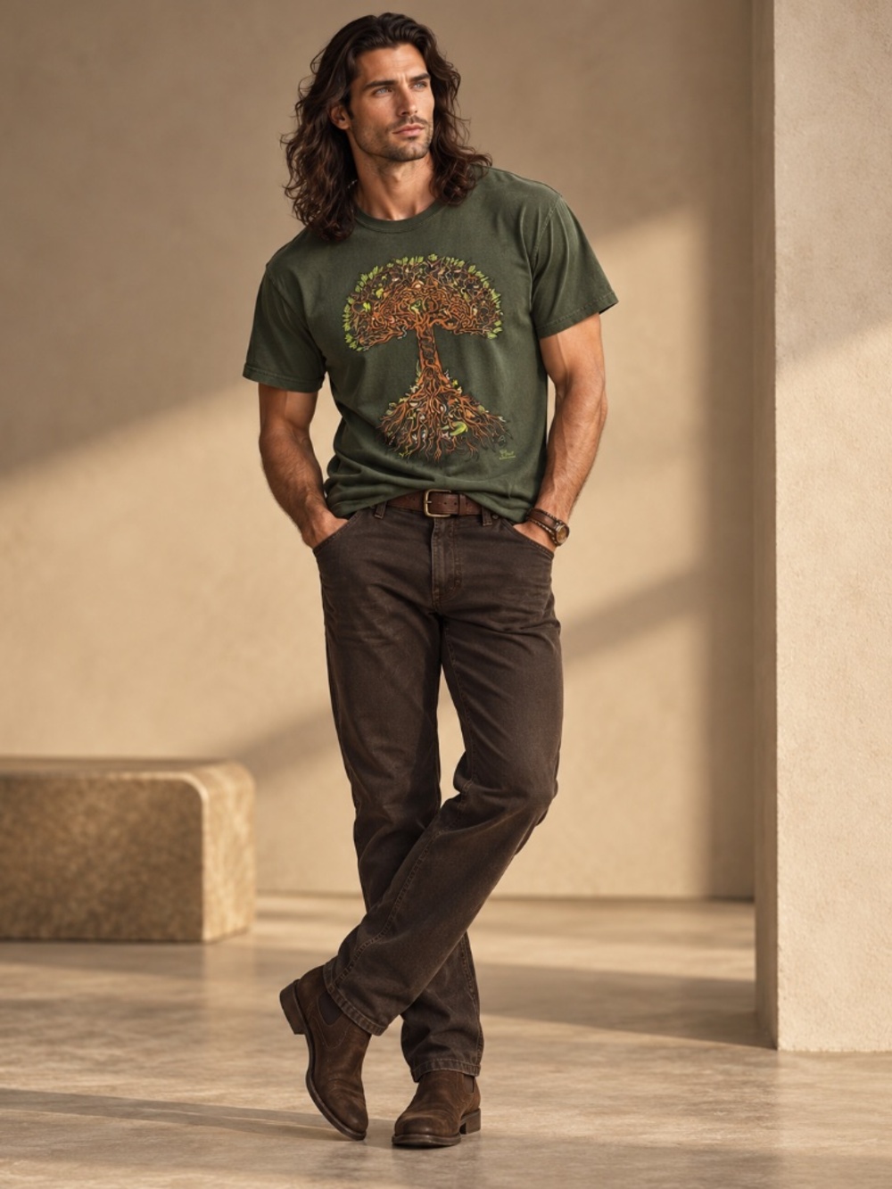 Wild Cotton Tree of Life Graphic Tee 2XL Olive Green Nature Celtic Boho